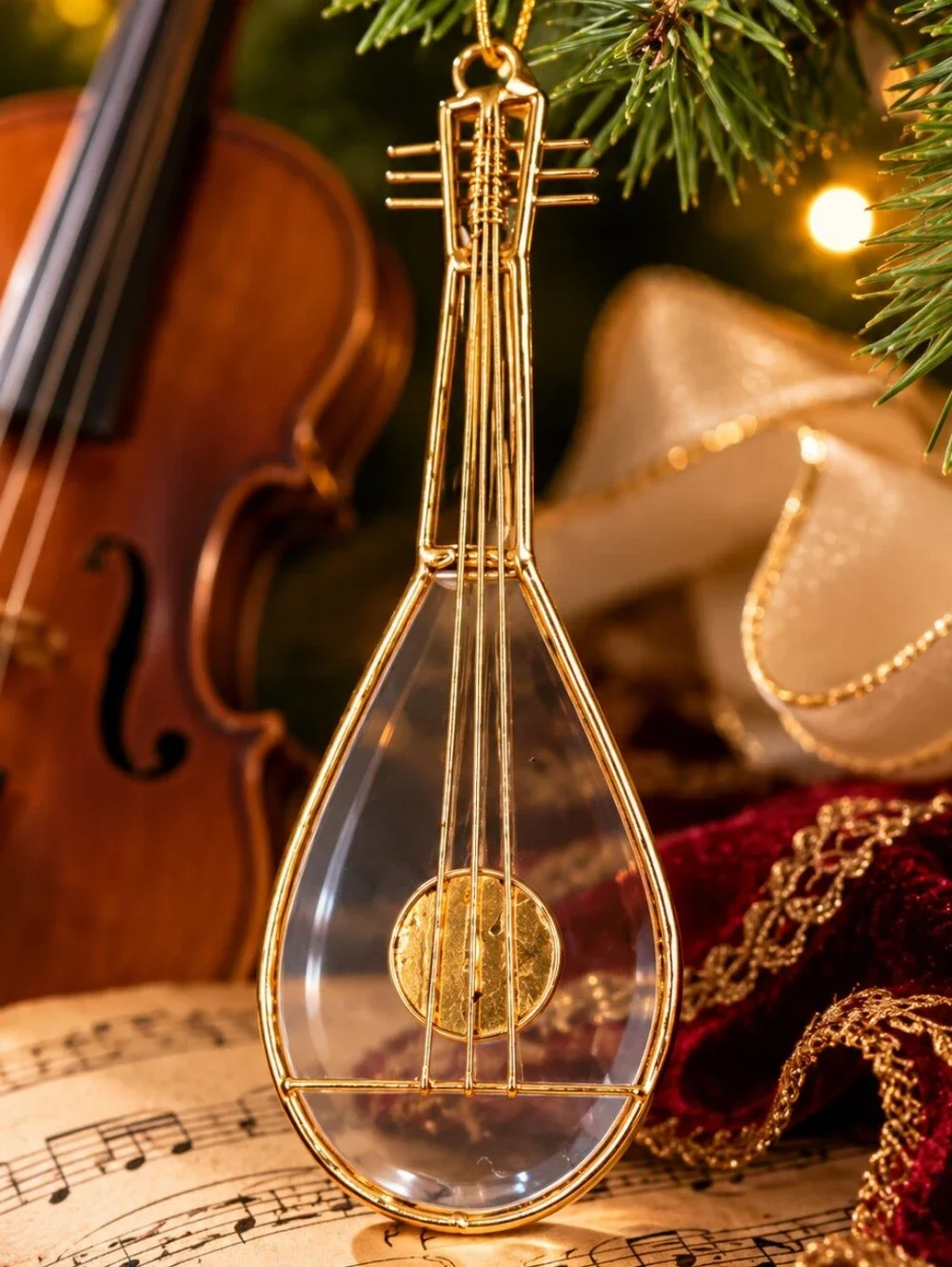 Vintage Gold Wire Mandolin Ornament | Musical Instrument Christmas Decor